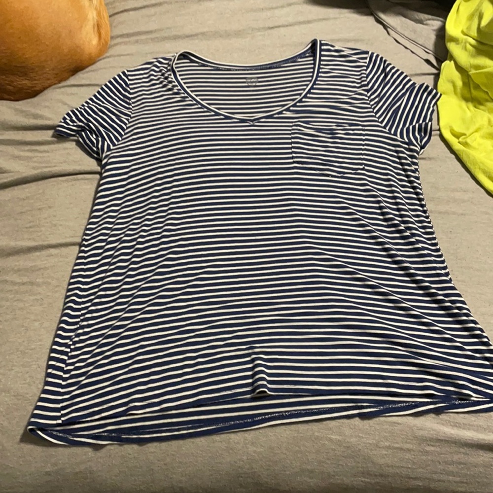 Navy Blue striped V-neck